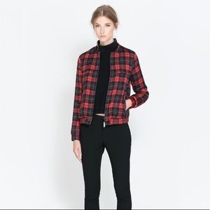 red plaid bomber jacket